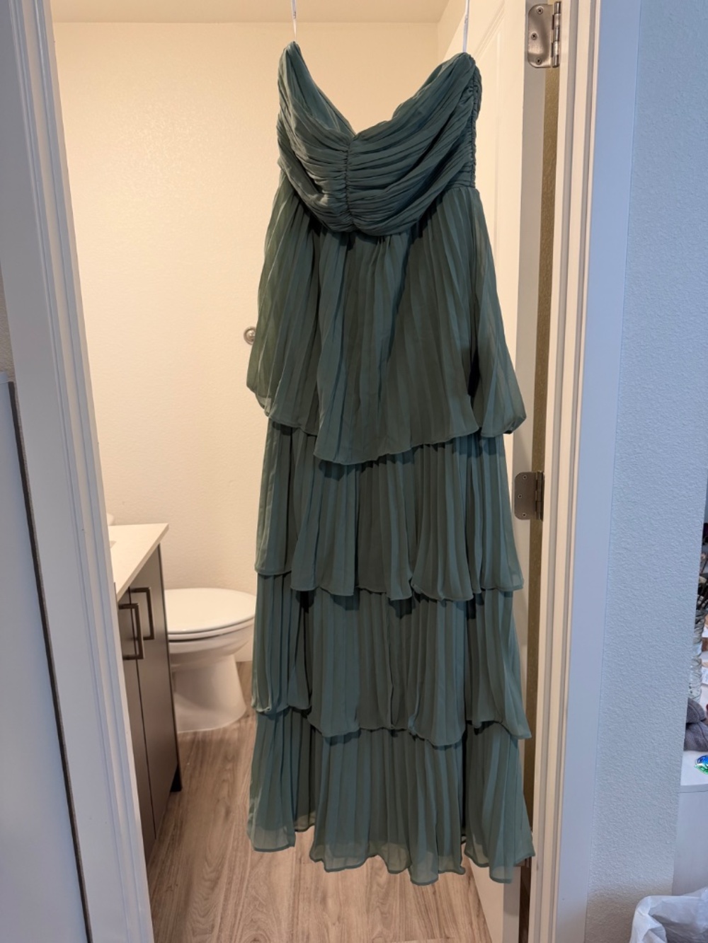 Seriously Sensational Sage Brush Strapless Tiered Maxi Dress - Picture 4 of 5